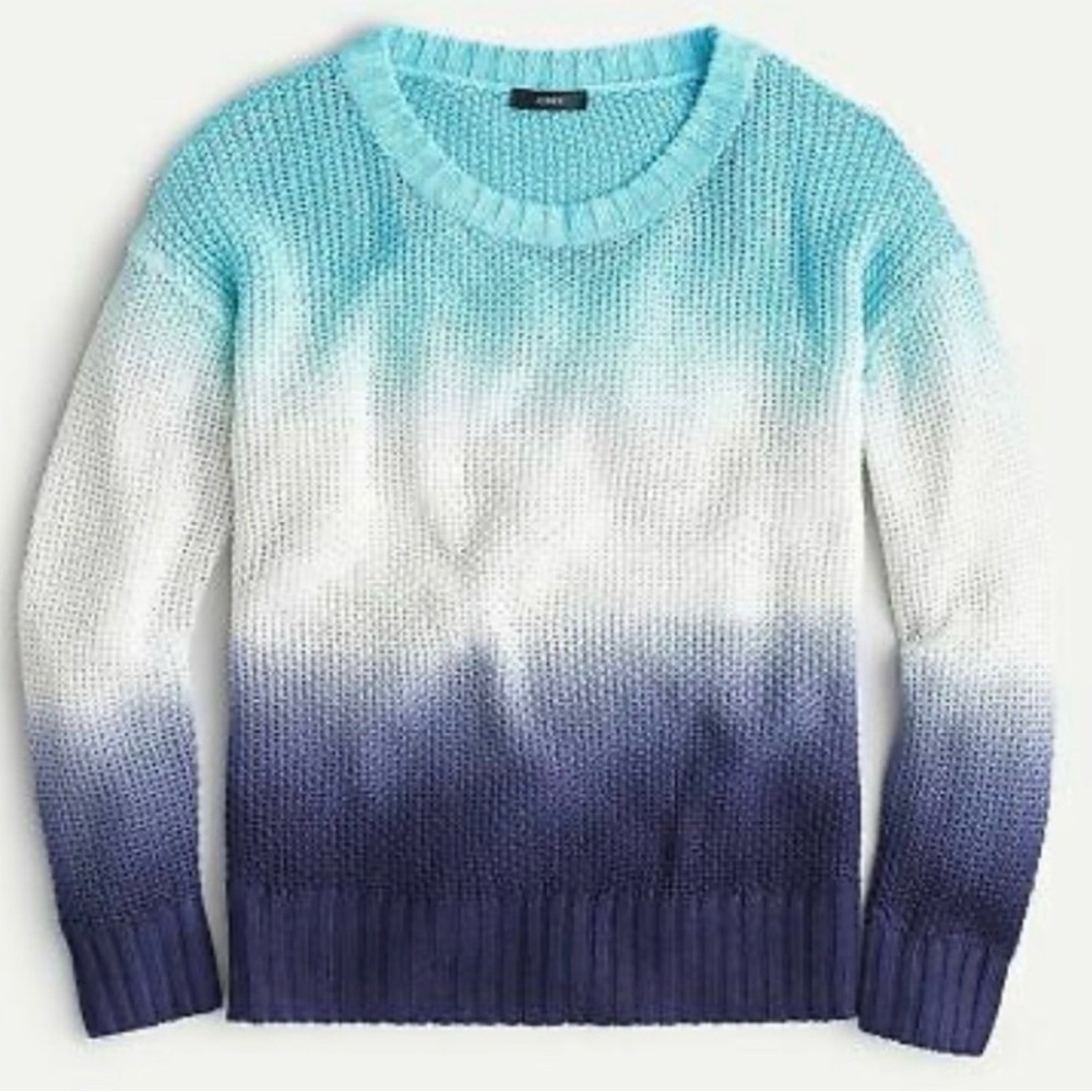 NWT J. Crew Ombré Dip Dye Beach Sweater XL White Blue Beachy lightweight